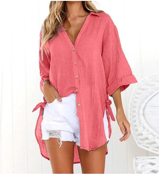 Linen Cotton Shirt Irregular Cardigan