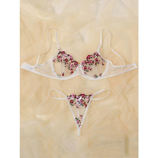 Underwear Floral Embroidery Erotic Lingerie Set