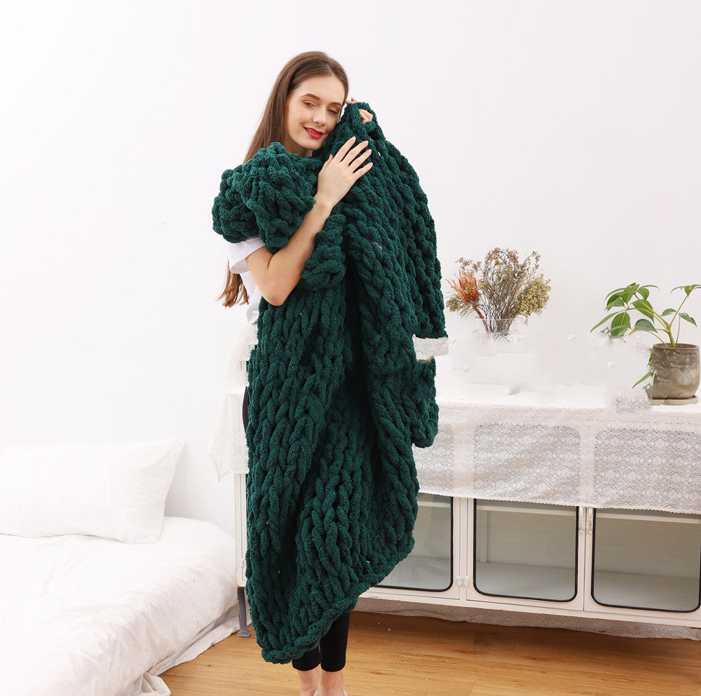 Handmade Ins Style Thick Wool Knitted Blanket: Perfect as a Chenille Sofa Cover