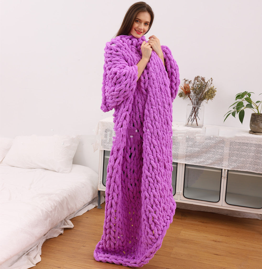 Handmade Ins Style Thick Wool Knitted Blanket: Perfect as a Chenille Sofa Cover