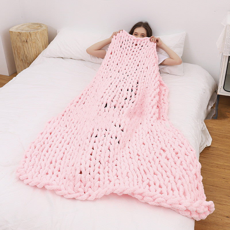 Handmade Ins Style Thick Wool Knitted Blanket: Perfect as a Chenille Sofa Cover