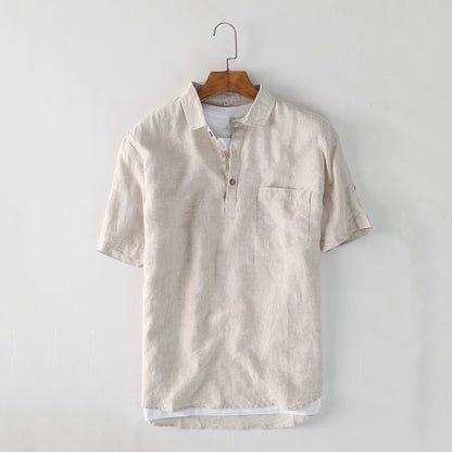 Ummer Men's Linen Shirt Simple Pullover Lapel Men's Linen Shirt C028