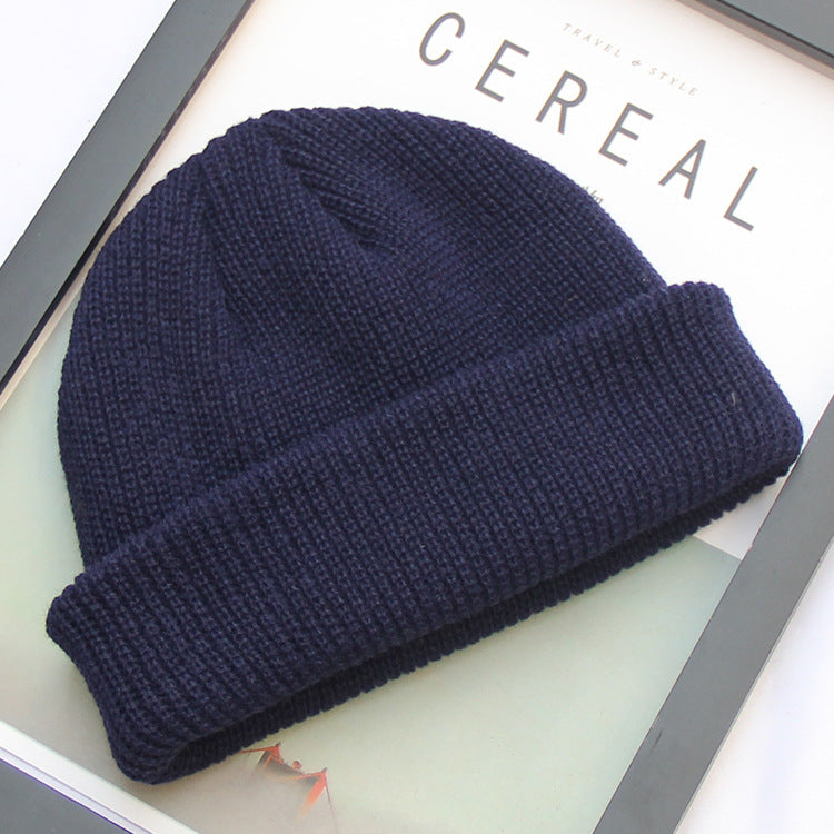 New Fashion Mens Beanie Winter Knit Hat Boy Skullcap Sailor Cap Cuffs Retro Navy Short Hat Solid Color Unisex Autumn Warm Cap - myETYN