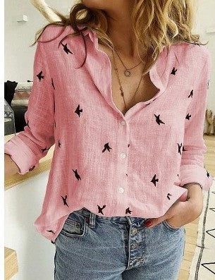 Solid Color Casual Loose Long Sleeve Linen Shirt