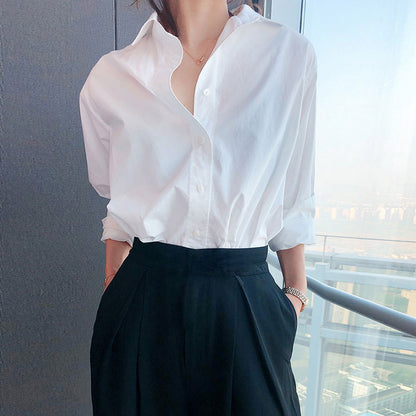 Spring And Autumn Cotton White Shirt Long Sleeve