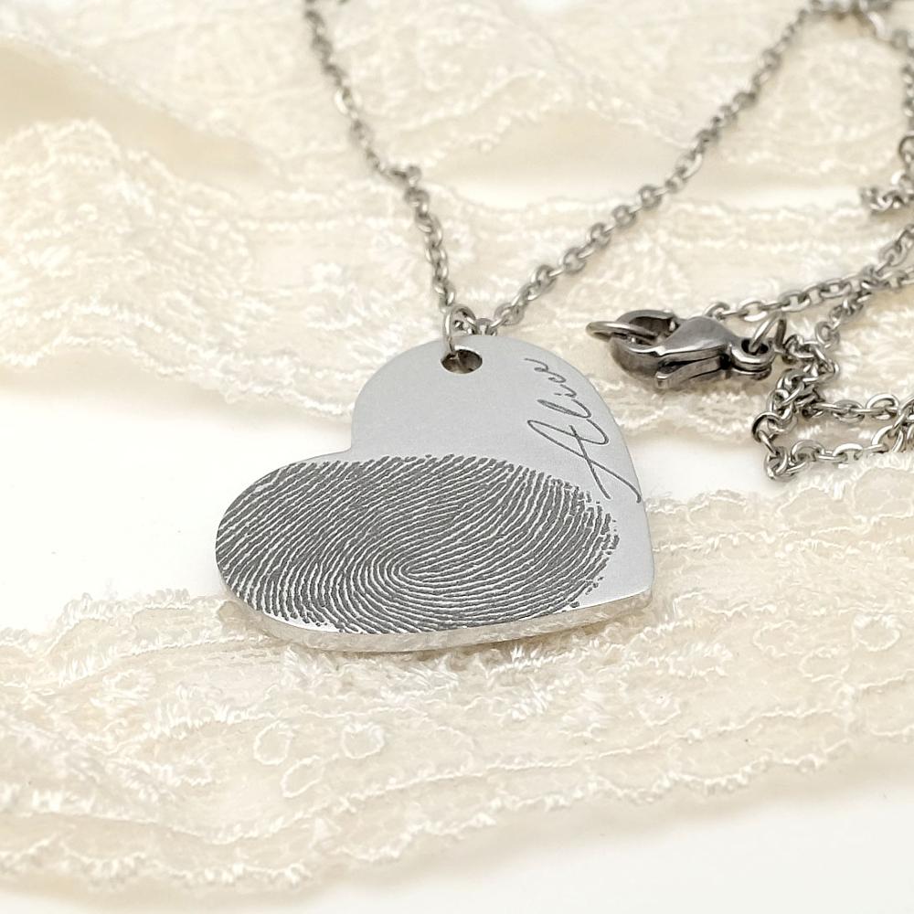 Custom Heart Necklace with Personalized Fingerprint - myETYN