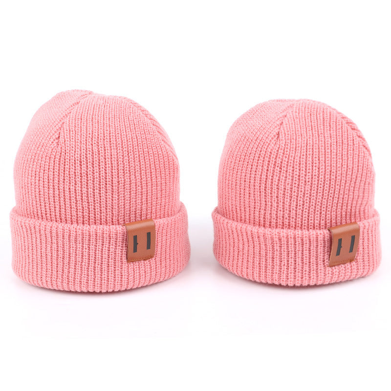 Leather Standard Solid Color Thermal Baby Knitted Cap - myETYN