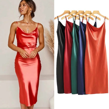 Mid-length satin halter skirt