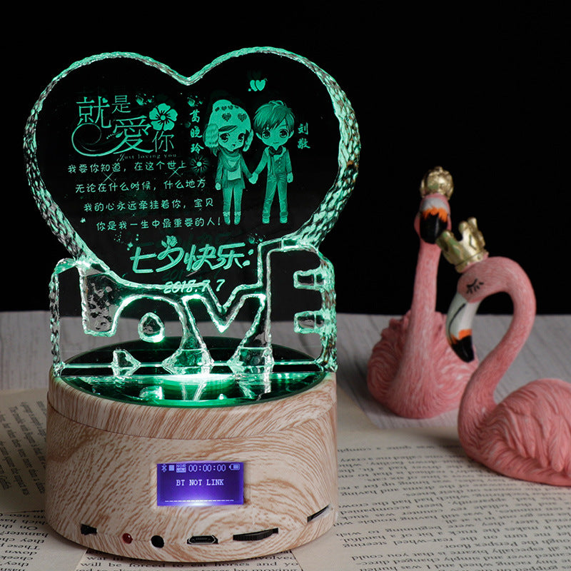 Personalized Gifts Crystal Photo Night Lamp Bluetooth Rotating Color Changing Music Player 3D Inner Carved - myETYN