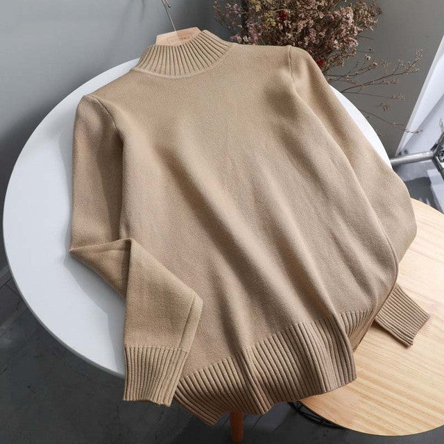 Pullover High-Collar Long-Sleeve Knitted Sweater