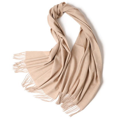 Women’s Solid Color Wool Tassel Scarf – Thick, Warm, Elegant Accessory