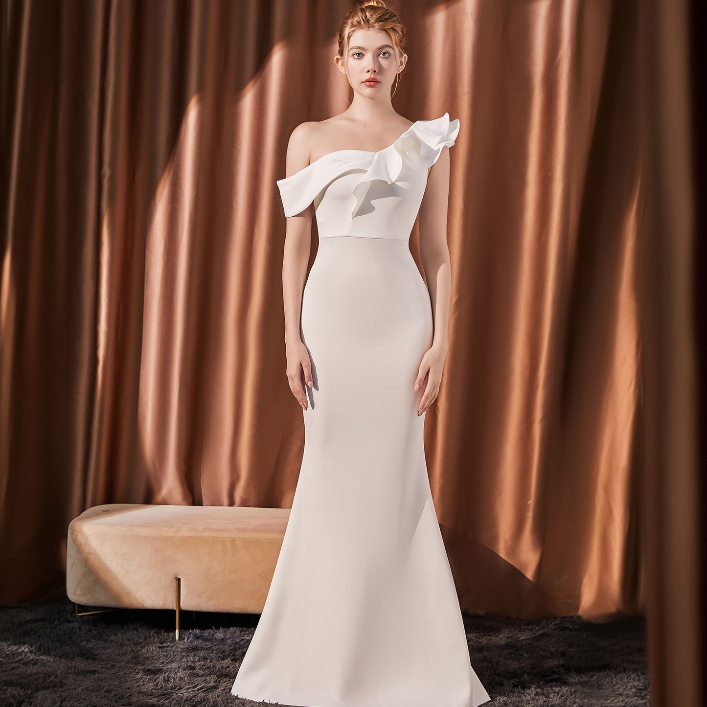 High-End One-Shoulder Slimming Long Dress