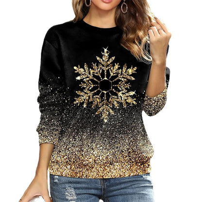 Popular Round Neck Sweater Women's Golden Snowflake Figure Women's Clothing - myETYN