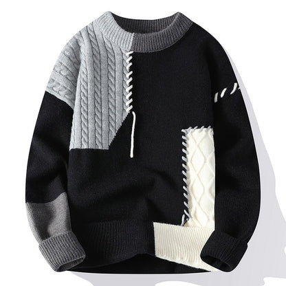 Sweater Men's American Retro Color Contrast Patchwork - myETYN