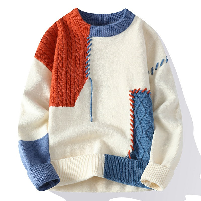 Sweater Men's American Retro Color Contrast Patchwork - myETYN