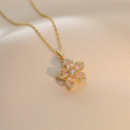 Ins Rhinestones Flowers Necklace Fashion Unique Rotatable Necklace Women's Pendant Jewelry