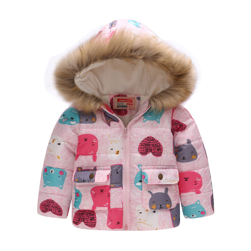 Boys and Girls Printed Hooded Children's Warm Cotton Jacket Thickened