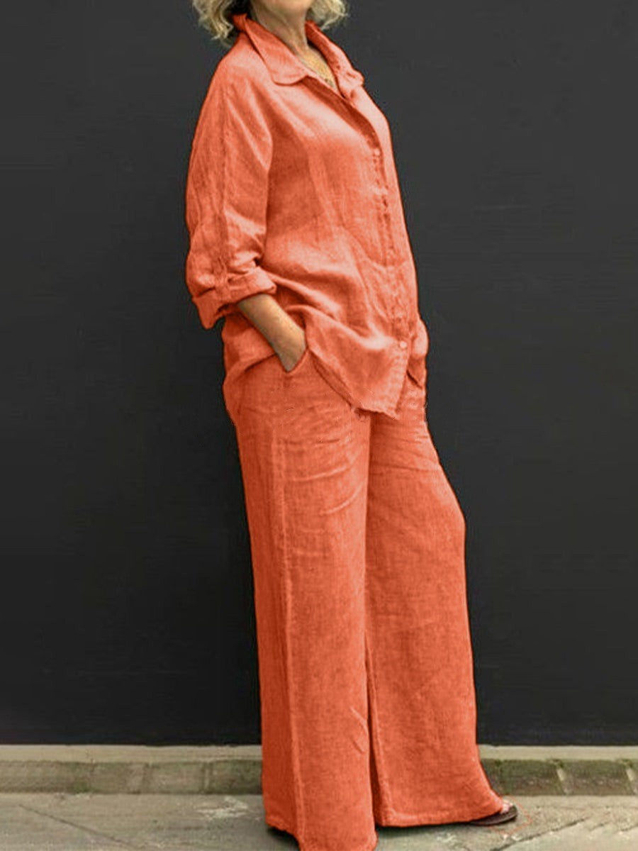 Women's Solid Color Casual Shirt Pants Suit