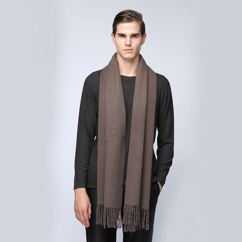 Men's cashmere scarf virgin woollen popular wild solid color warm thick scarf monochrome shawl - myETYN