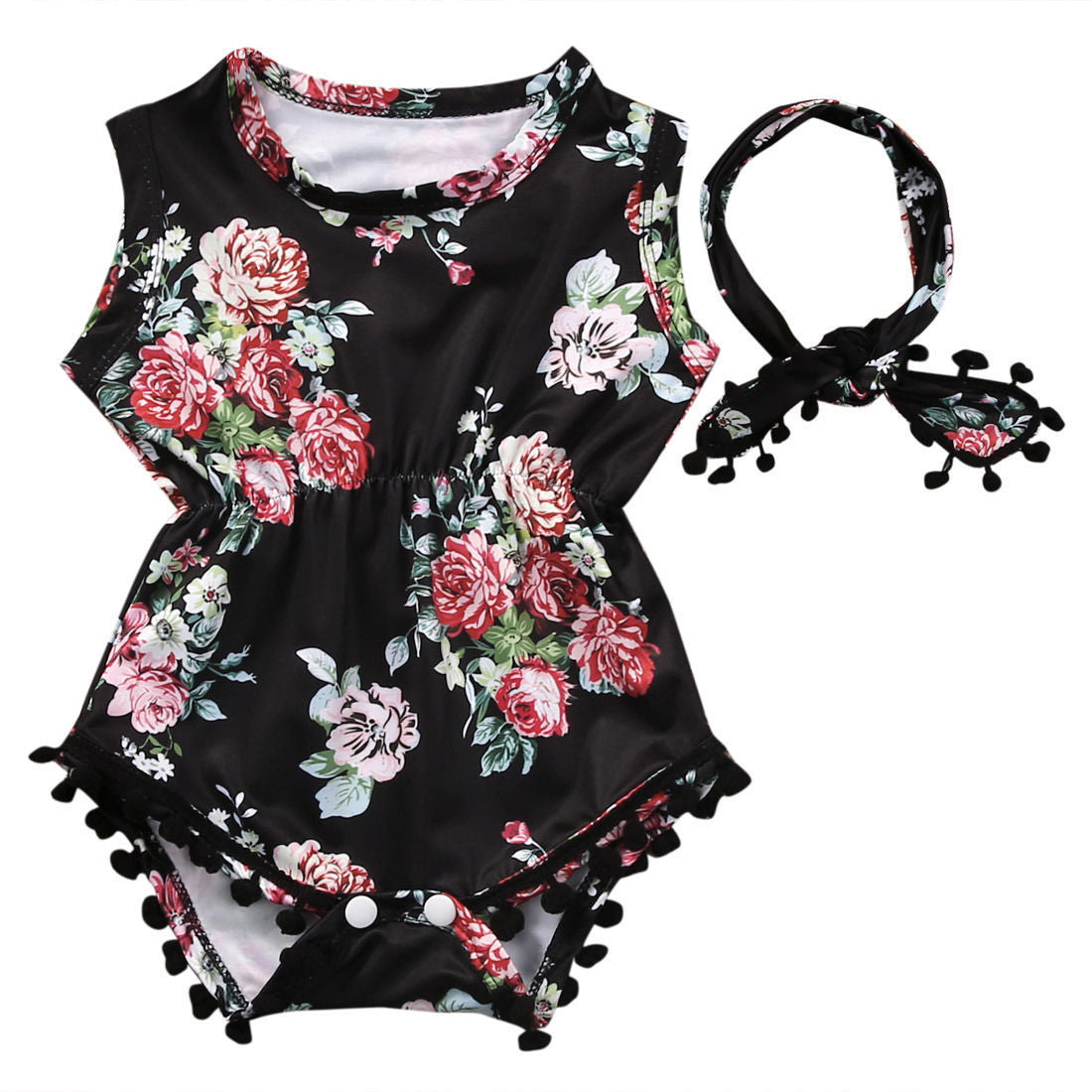 Floral Sunsuit Romper + Headband 2pc set