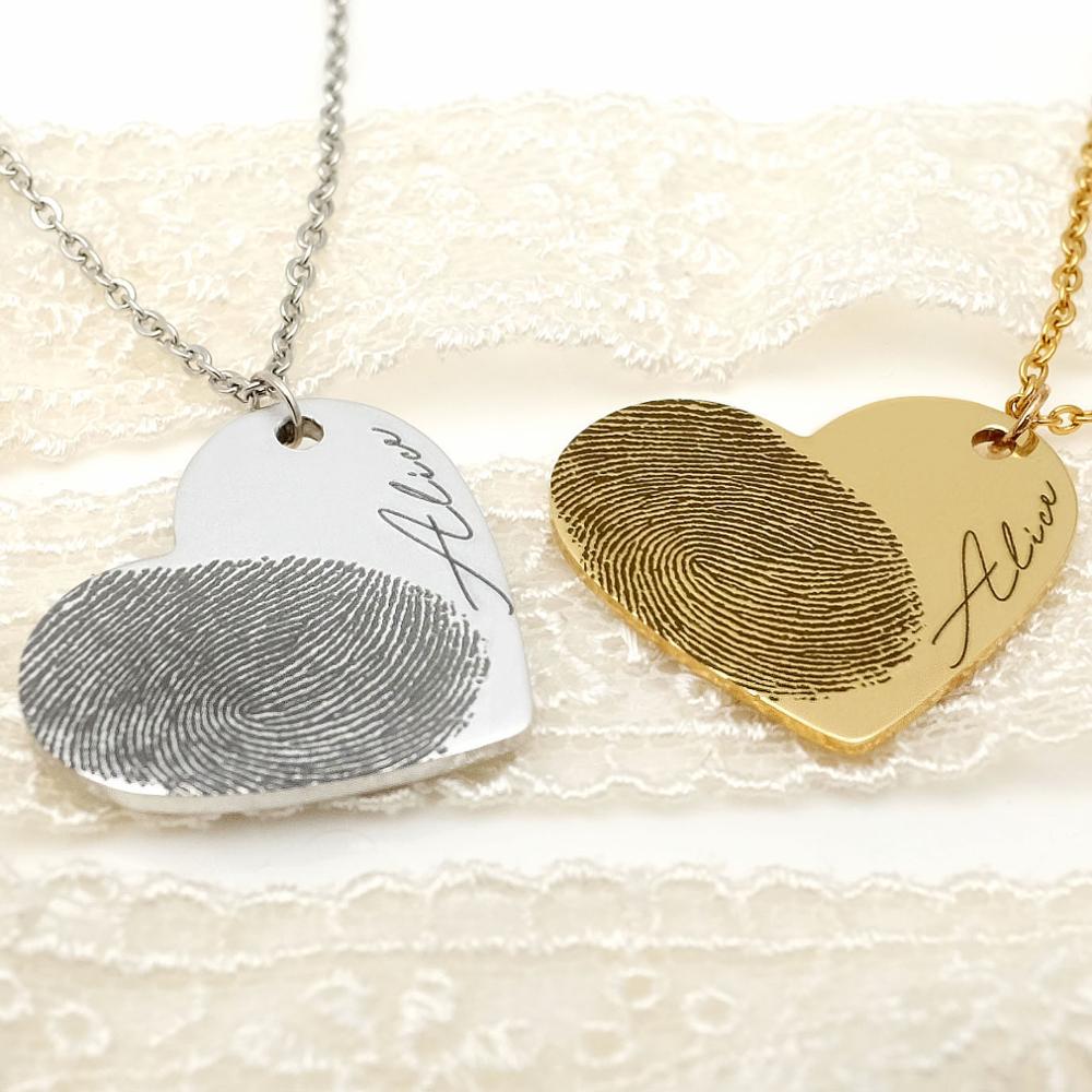 Custom Heart Necklace with Personalized Fingerprint - myETYN