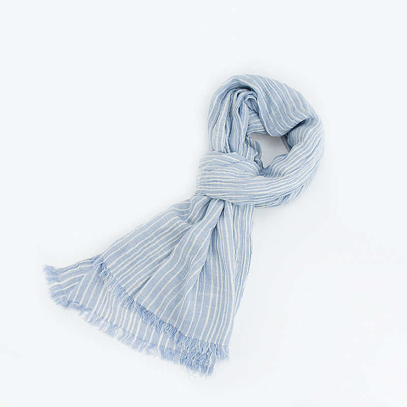 Cotton And Linen Scarf Japanese Literary Style Striped Fringed Drape - myETYN