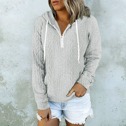 Twist Texture Design Hoodie Drawstring Sweatshirt Fashion Women Daily Clothing - myETYN