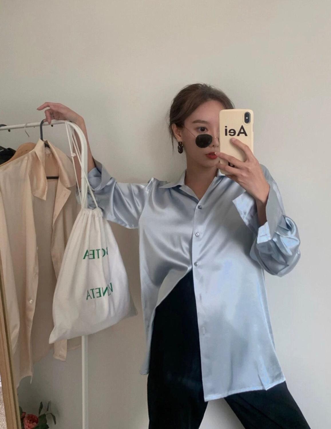 Women's satin dress top elegant retro shirt