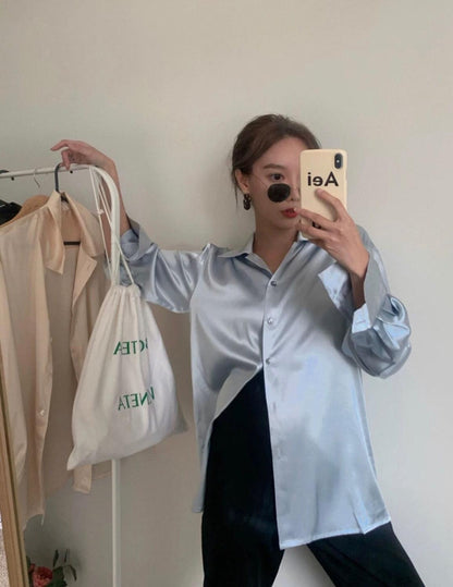 Women's satin dress top elegant retro shirt