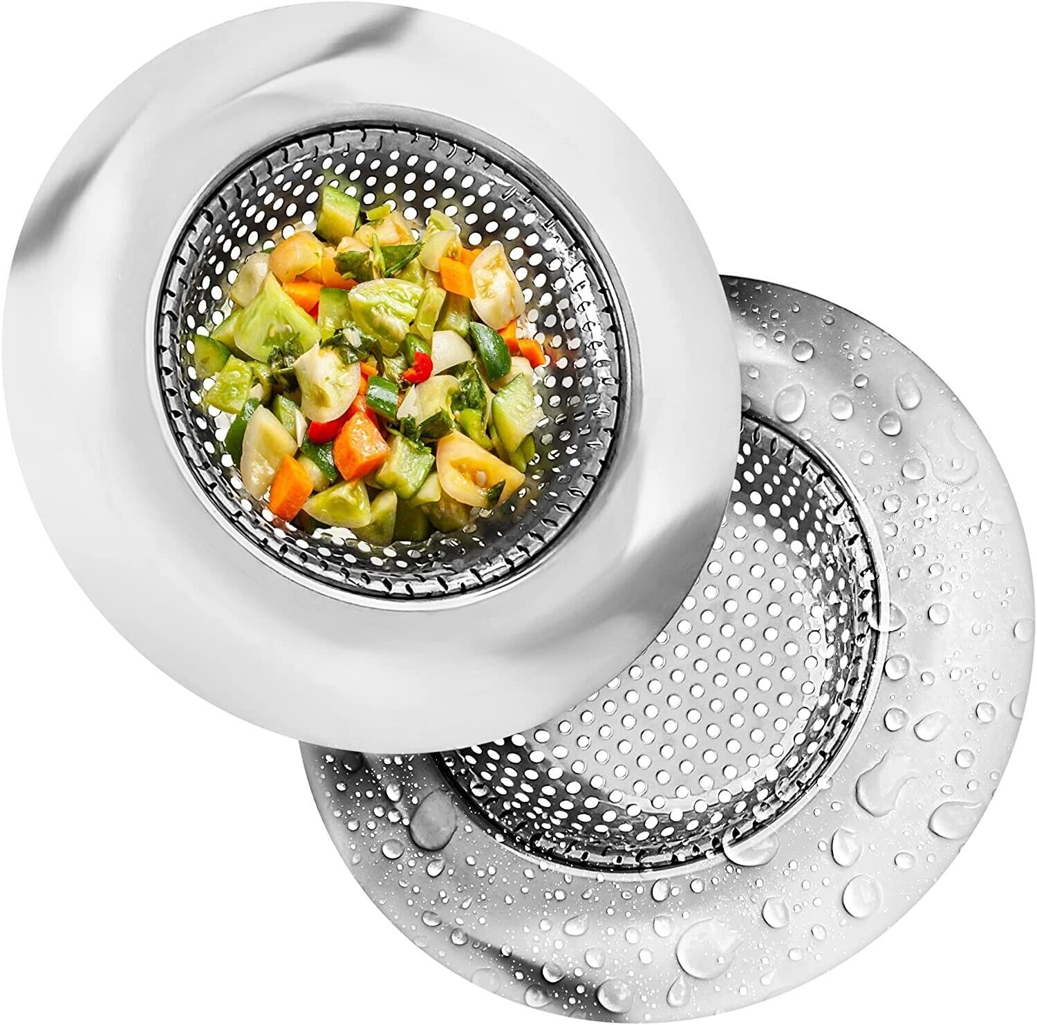 2pcs 4.5 Kitchen Sink Strainer Stopper Stainless Steel Drain Basket Waste Plug - myetyn