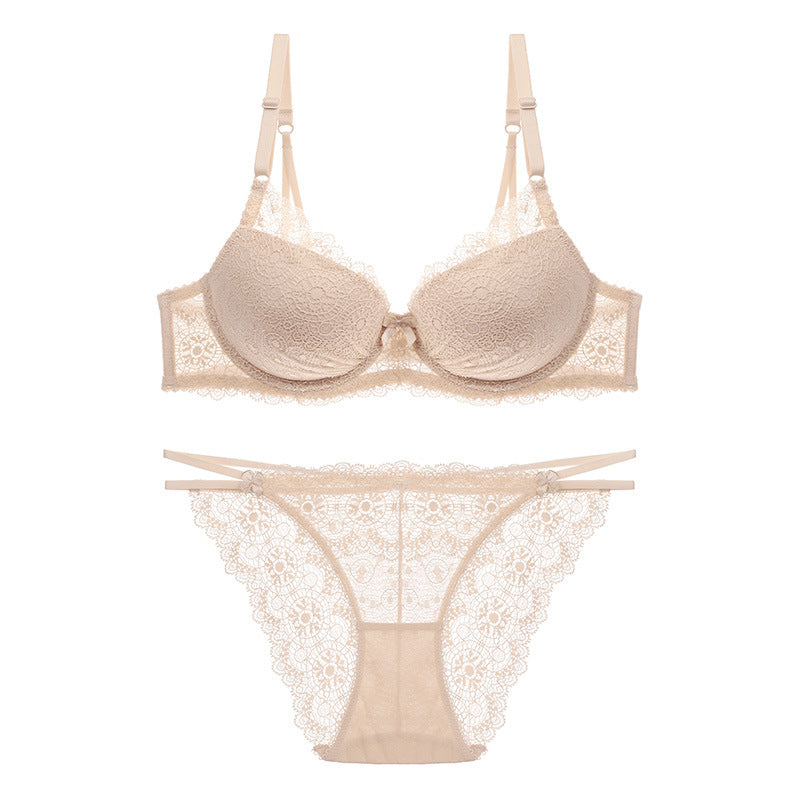Sexy Lace Bra Set – Thin Cup, Underwire Support, T-Type Style