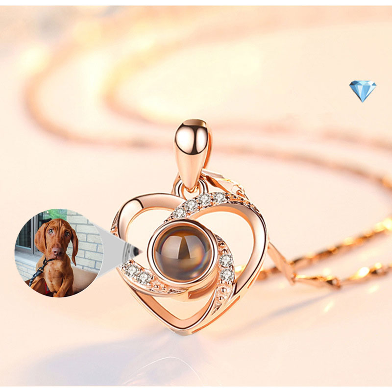 S925 Silver Romantic Colorful Photo Projection Necklace Heart Shaped Pendant Necklace - myETYN