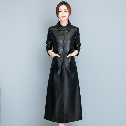 Ladies Fashion Thin Leather Trench Coat – Korean Style Sheepskin Outerwear