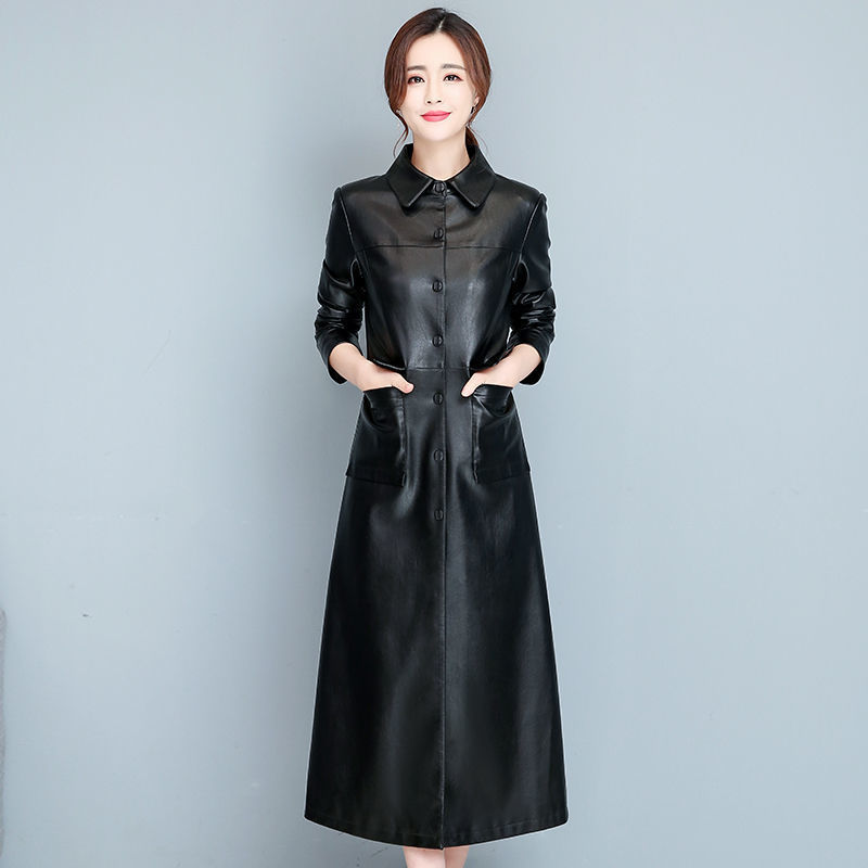 Ladies Fashion Thin Leather Trench Coat – Korean Style Sheepskin Outerwear