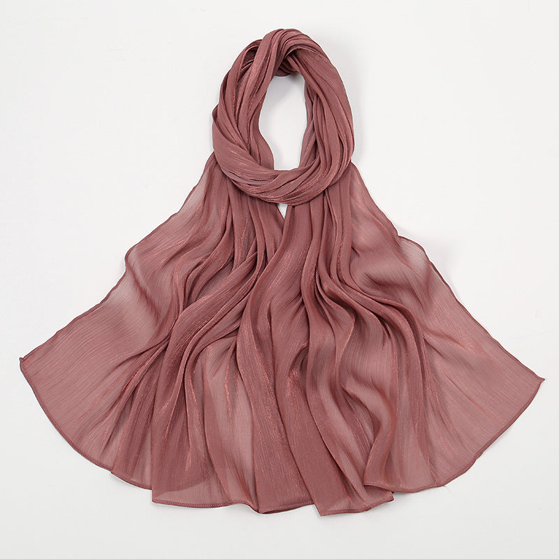 Breathable Bright Silk Chiffon Island Wrinkle Scarf Solid Color