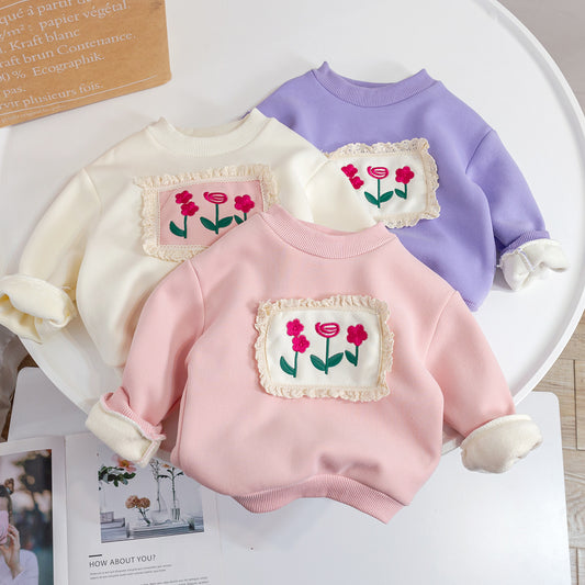 Girls' Fashion Cute Floral Padded Sweater Tops