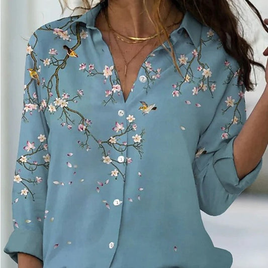 Long Sleeve Floral Collar Loose Casual Shirt - myETYN