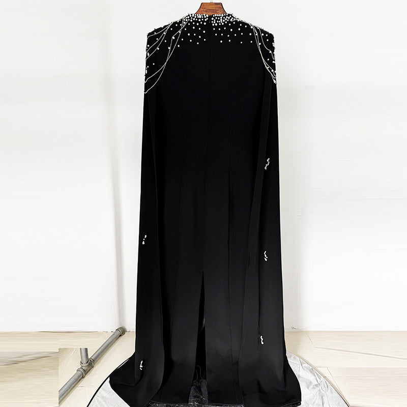 Beaded Lanyard Shawl Sleeve Floor-Length Dress