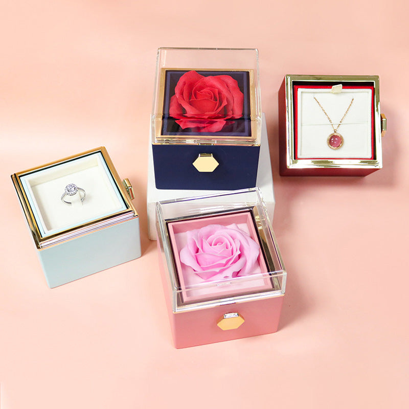 Rotating Soap Flower Rose Gift Box Creative Rotating Rose Jewelry Packaging Box Valentine's Day Gift For Women - myETYN