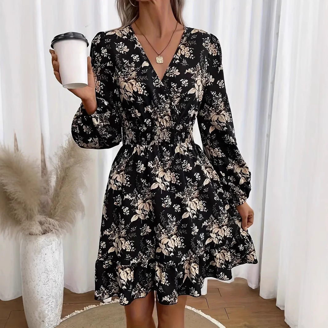 Elegant Floral Print A-Line Dress