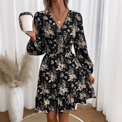 Elegant Floral Print A-Line Dress