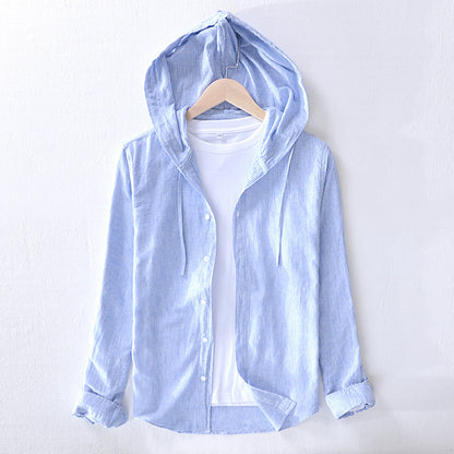 Cotton And Linen Casual Hooded Long-sleeved Shirt Artistic Youth Linen Shirt