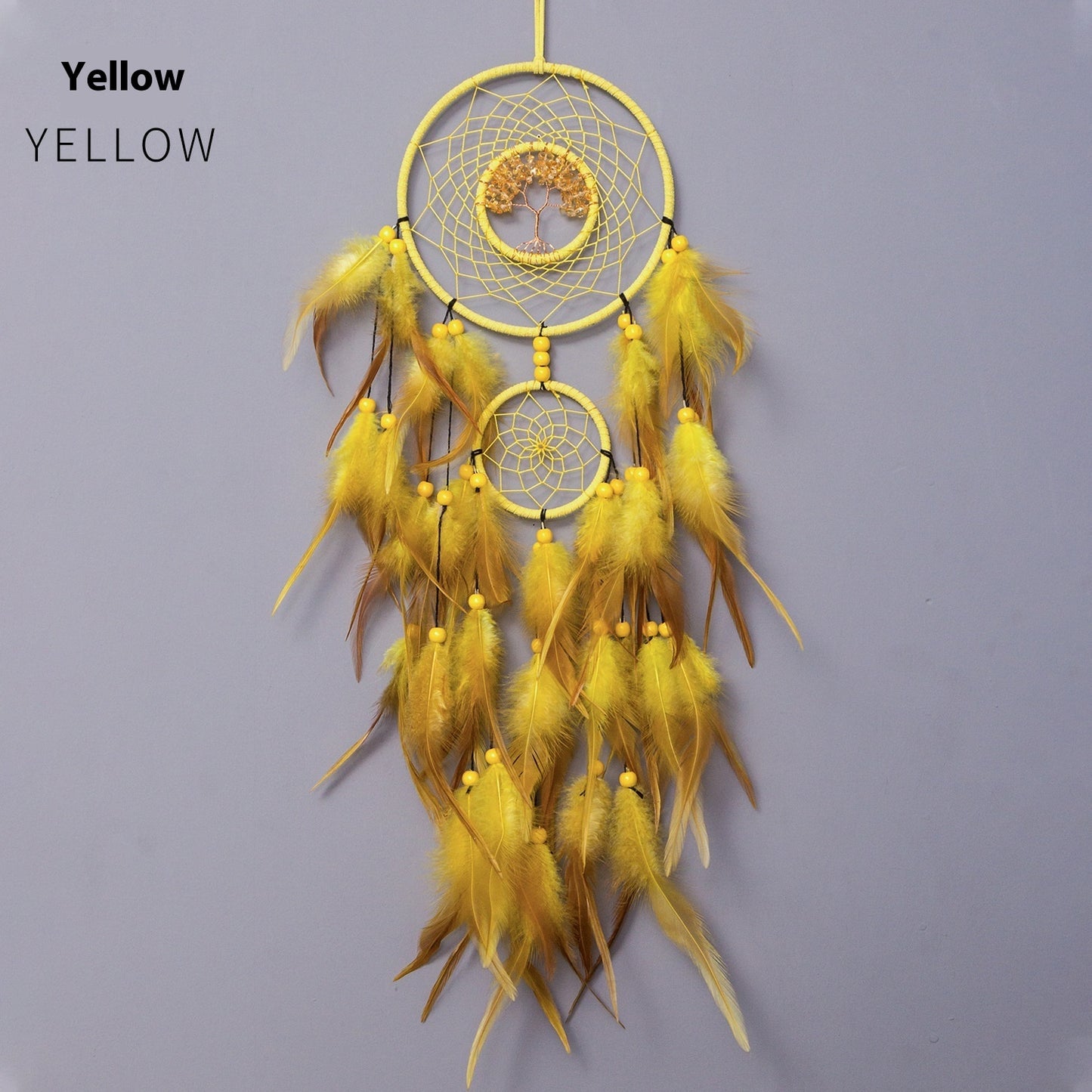 Indian Feather Dreamcatcher Colorful Crystal Stone Hand-woven Wind Chimes