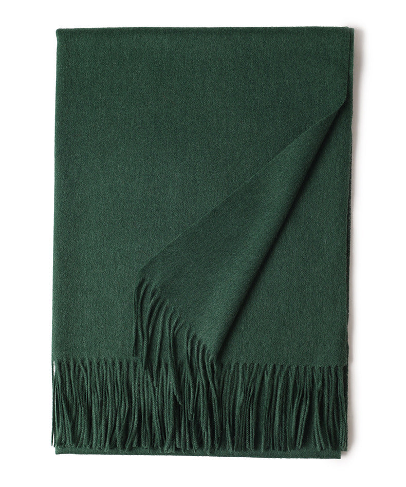 Women’s Solid Color Wool Tassel Scarf – Thick, Warm, Elegant Accessory