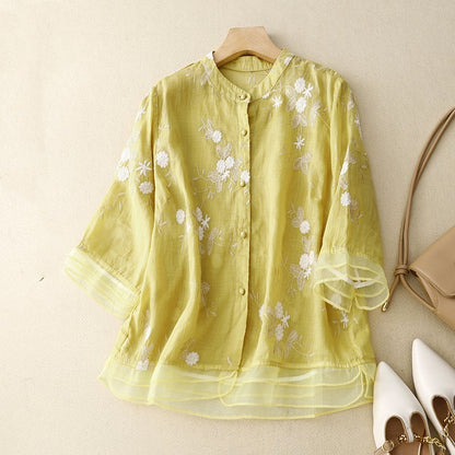 Vintage Shirt Women's Artistic Yarn Embroidery