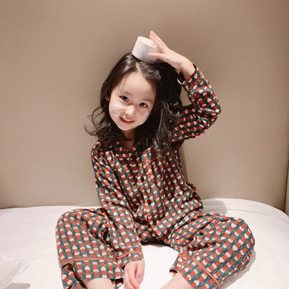 Girls Retro Printed Cotton Suit Air Conditioning Home Clothes