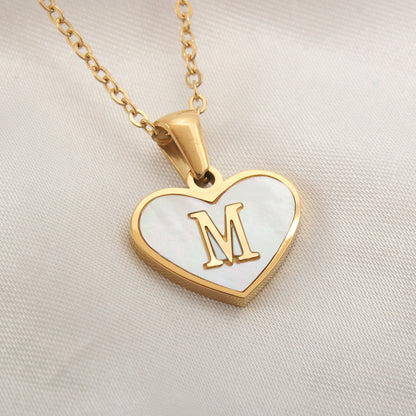 26 Letter Heart-shaped Necklace White Shell Love Clavicle Chain Fashion Personalized Necklace For Women Jewelry Valentine's Day - myETYN