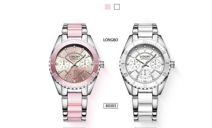 Hot sale watch female models three eyes ceramic steel belt watch waterproof luminous quartz ladies watch