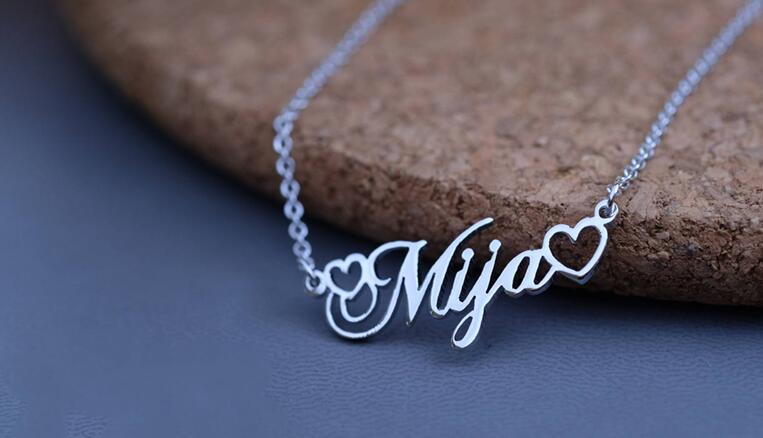 Custom Women's Name Necklace with Double Empty Heart Nameplate Pendant Stainless Steel Necklace 45cm - myETYN