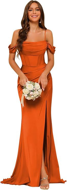 Elegant Off-the-Shoulder Satin Corset Ball Gown for Bridesmaids